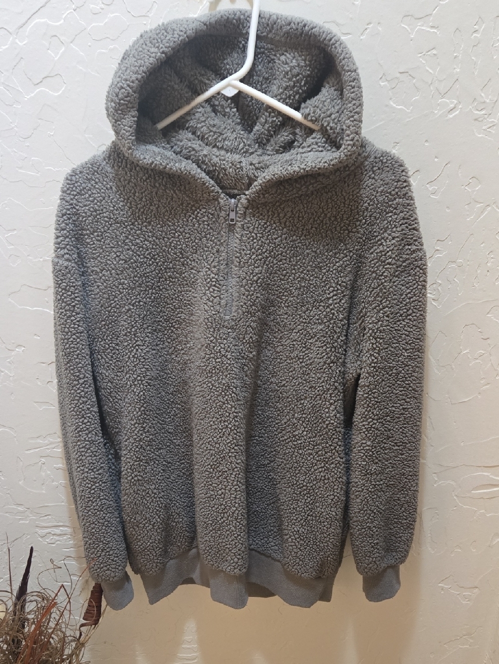 3/$10 Gray Quarter-Zip Fleece Sweater with Hood